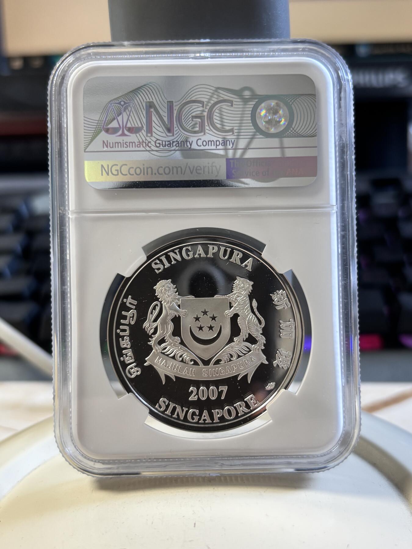 第194期拍卖 新加坡2007年花卉系列彩色20克纪念银币2枚套NGC-PF70-PF69,999银，20克*2