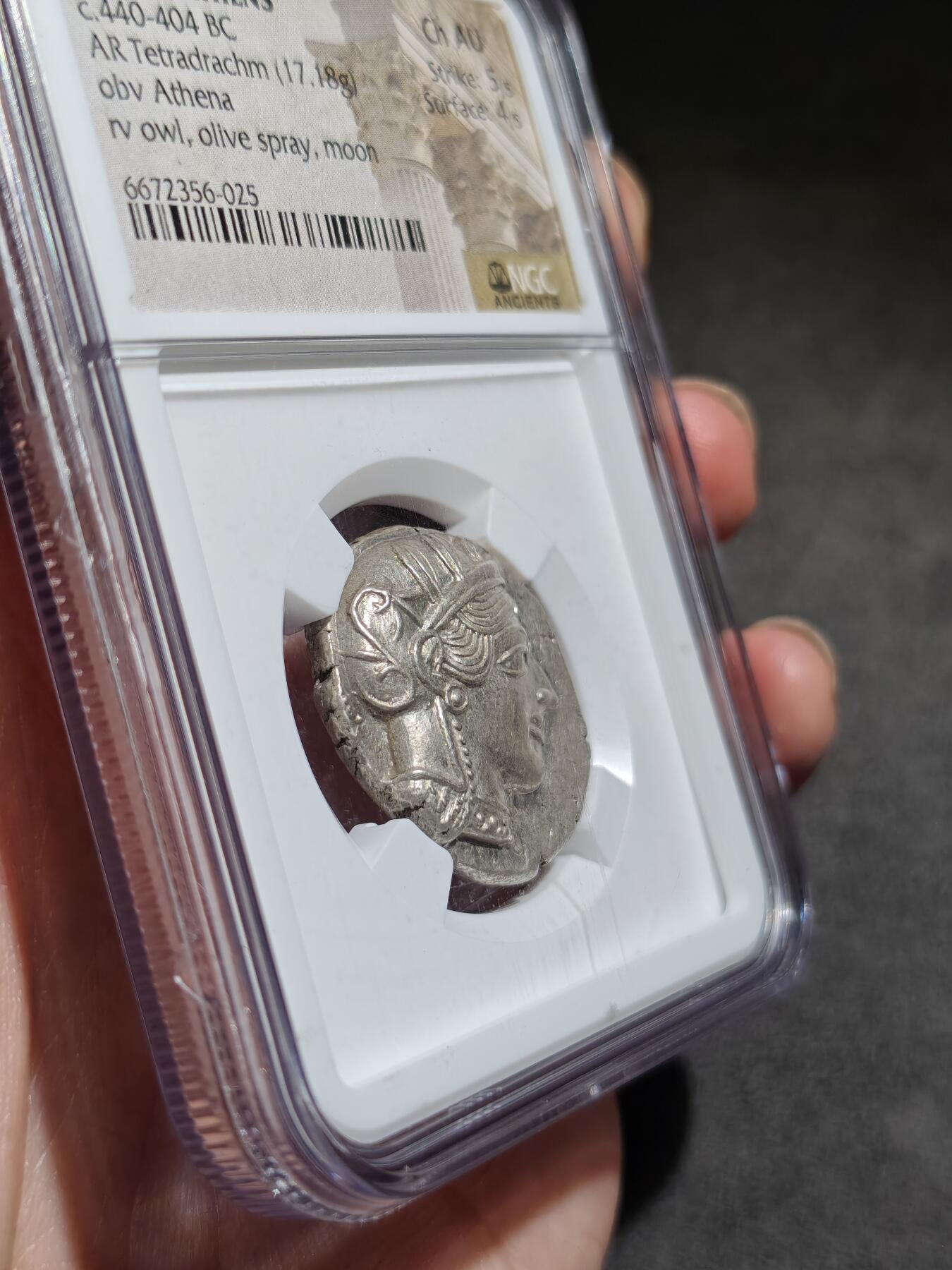 大象古币古希腊古罗马钱币专场首次拍卖1 NGC评级Ch AU高分高浮雕古希腊雅典娜猫头鹰四德拉克马银币麦稀奇古希腊钱币板块重器
