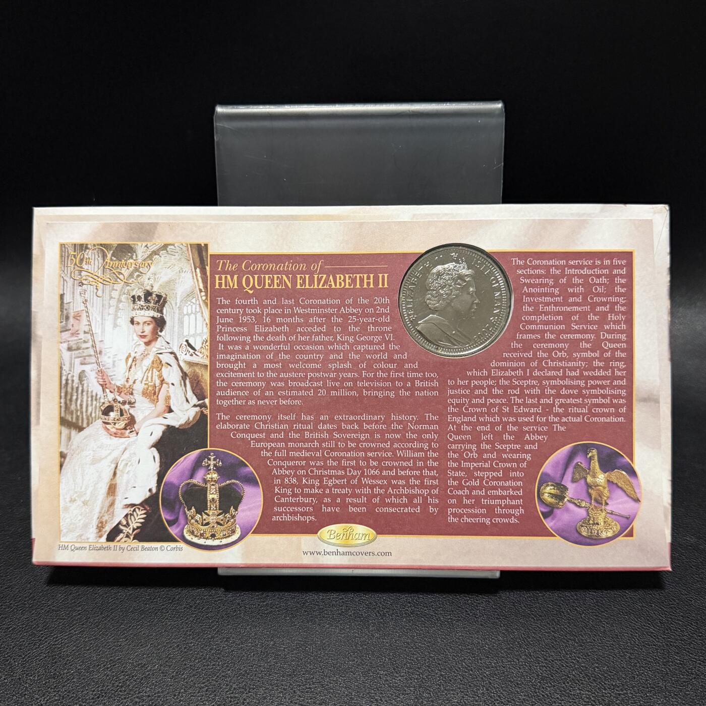 ＜星葵🌻钱币社＞第72期·东奔西走的硬币·3月31日发货 〈邮币封〉马恩岛2003年女王登基50周年1克朗纪念币