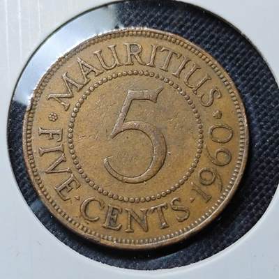 KK钱币收藏小铺  第410期 2月预留时间 周末发货 -  1960英属毛里求斯5分铜币