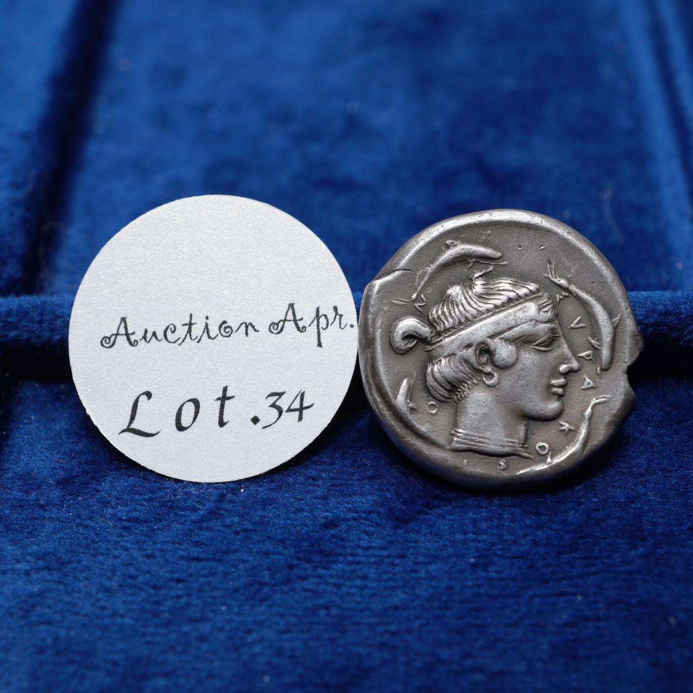 琋语集藏2026年04月欧洲古典打制币拍卖 古希腊西西里岛-水泽仙女阿瑞苏萨四德银币（大英博物馆复刻）