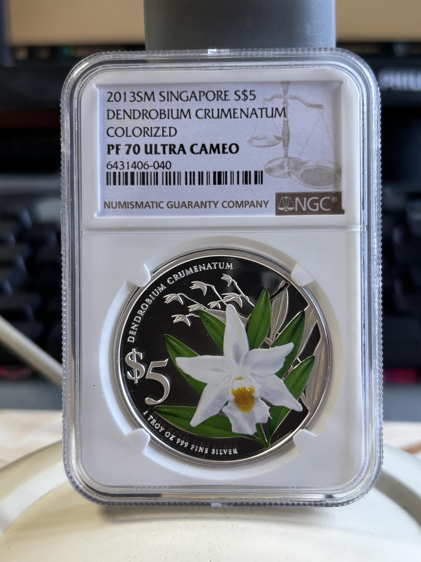 第194期拍卖 新加坡2013年花卉系列彩色1盎司纪念银币2枚套NGC-PF70,999银，1盎司*2