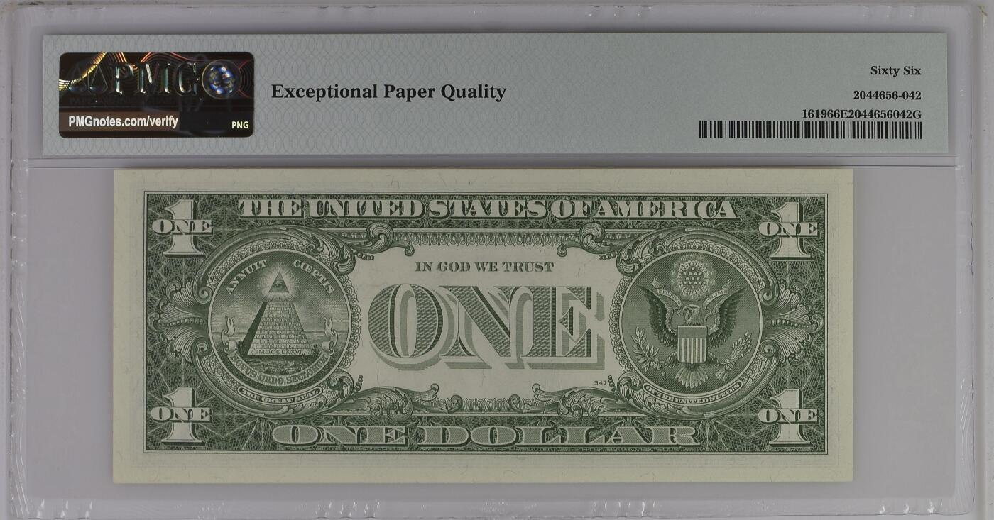 PMG评级美元 葫芦号序列号:A07522244B 1美元蓝库印银圆券Silver Certificate, $1 1957 Small Size