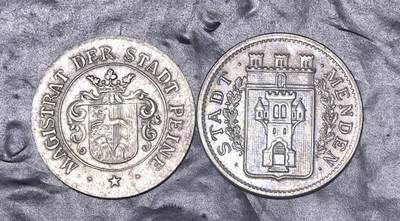 北京马甸外国币专卖第149期，外国币专场，陆续上拍，欢迎关注 - 德国帝国紧急状态时期：下萨克森州佩内市（Peine）10芬尼和北莱茵-威斯特法伦州门登市（Menden）10芬尼