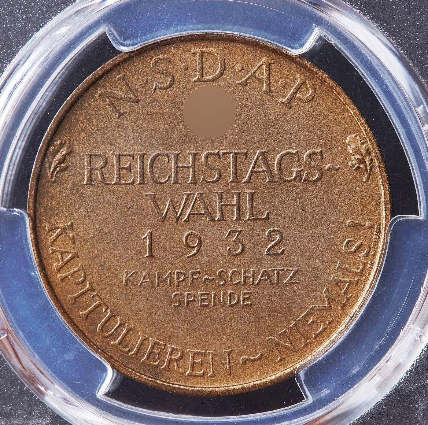 【俄甄集藏】2026年(050)04-01星期三 晚 19:30 全场包邮 德国魏玛1932年政党选举捐赠纪念铜章，PCGS SP63，磨砂底板，原图联系客服或至官网查询