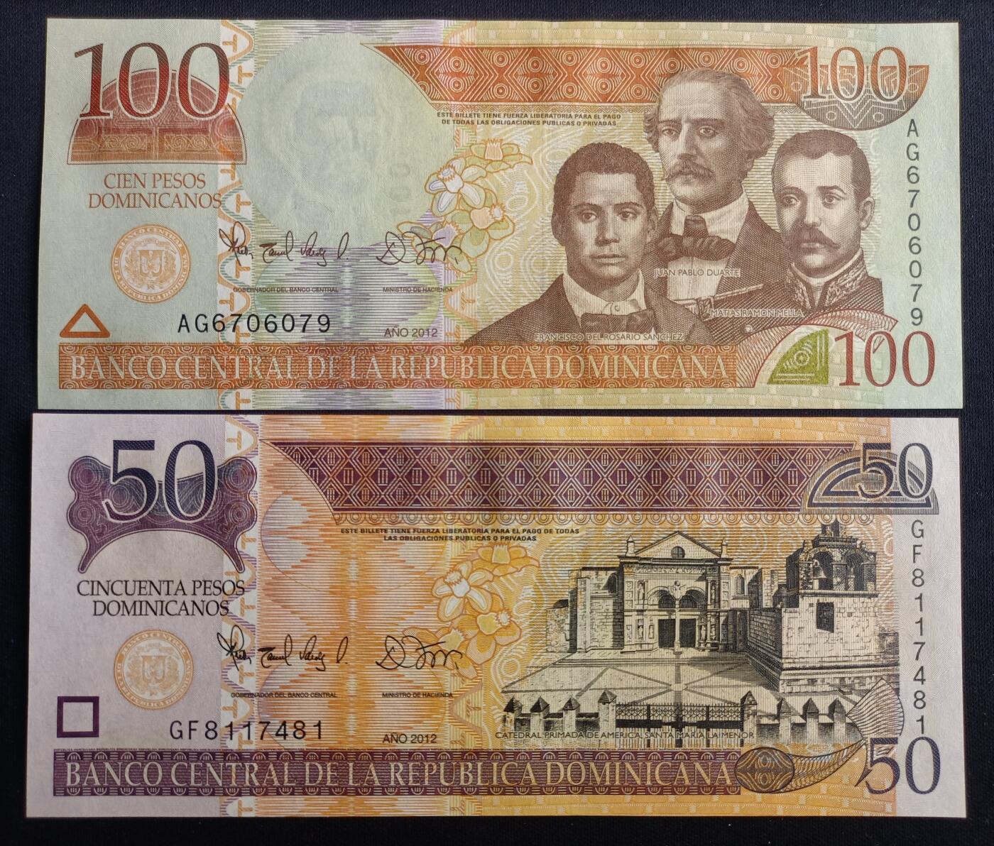 【游宝包邮场】马年第16期 好品组钞场 周六截拍 多米尼加-100比索/50比索【2012年 全新UNC】