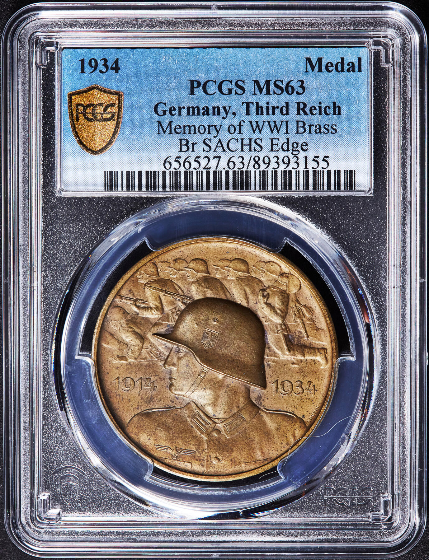 【俄甄集藏】2026年(050)04-01星期三 晚 19:30 全场包邮 德国第三帝国1934年纪念一战爆发20周年铜章，PCGS MS63，少见品种里的少见版本，一般都是1935年的