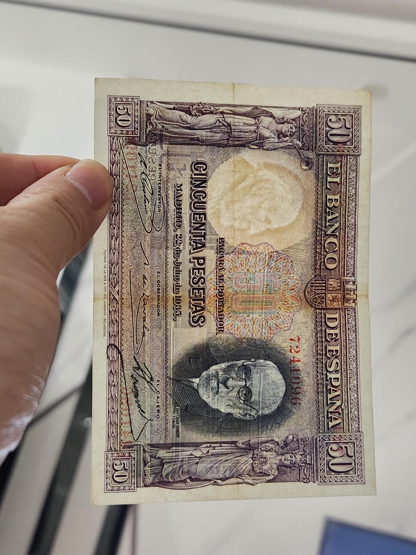 3月28号晚上8点 外国纸币自动截拍第47场 西班牙50原票美品