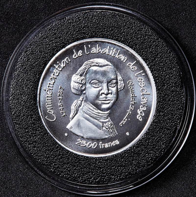 【俄甄集藏】2026年(050)04-01星期三 晚 19:30 全场包邮 - 贝宁2007年奥劳达·埃奎亚诺头像纪念废除黑奴200周年2500法郎银质样币，重7.8克，999银，发行量850枚