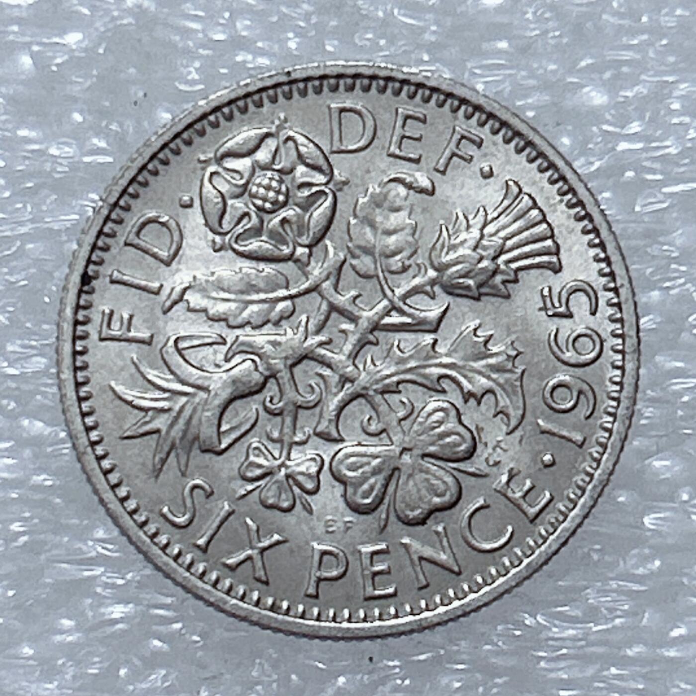 第一海外回流一元起拍收藏 散集专场  第309期 1965年英国6便士铜镍币幸运币 原光好品