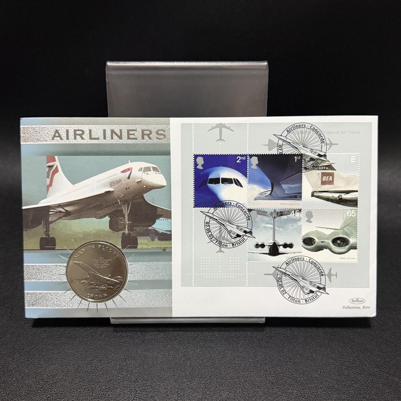 ＜星葵🌻钱币社＞第72期·东奔西走的硬币·3月31日发货 〈邮币封〉马恩岛1994年飞行中的人·协和式飞机首次飞行25周年1克朗纪念币