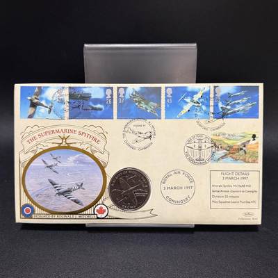 ＜星葵🌻钱币社＞第72期·东奔西走的硬币·3月31日发货 - 〈邮币封〉马恩岛1995年二战飞机·喷火式战斗机1克朗纪念币