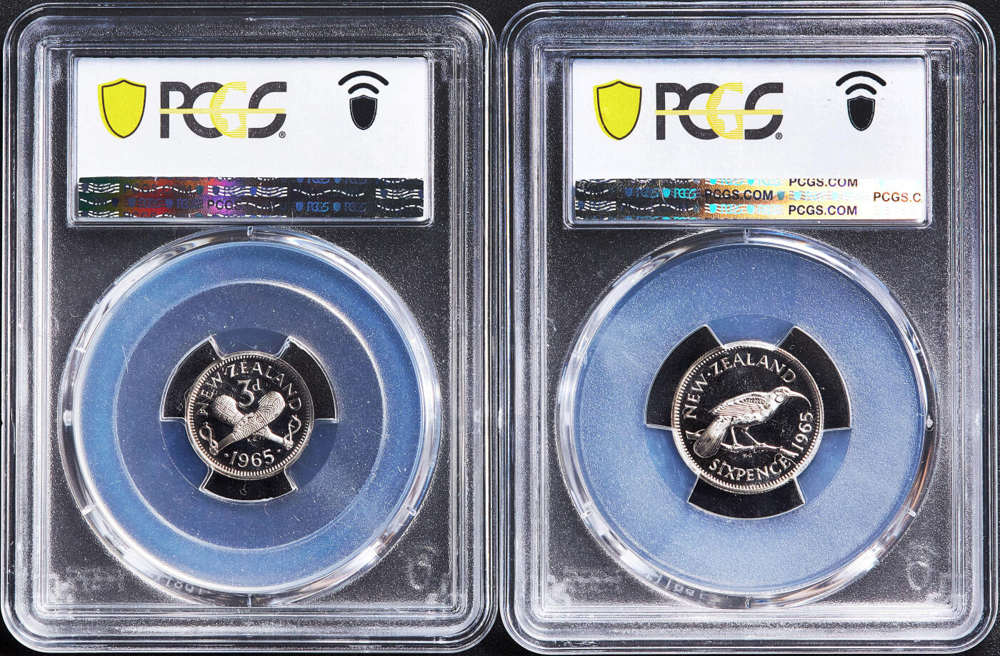 【俄甄集藏】2026年(050)04-01星期三 晚 19:30 全场包邮 新西兰1965年伊丽莎白二世1/2便士-1/2克朗类精制prooflike版硬币7枚一套，PSGS SP65-SP68，共发行25000套，稀少品种