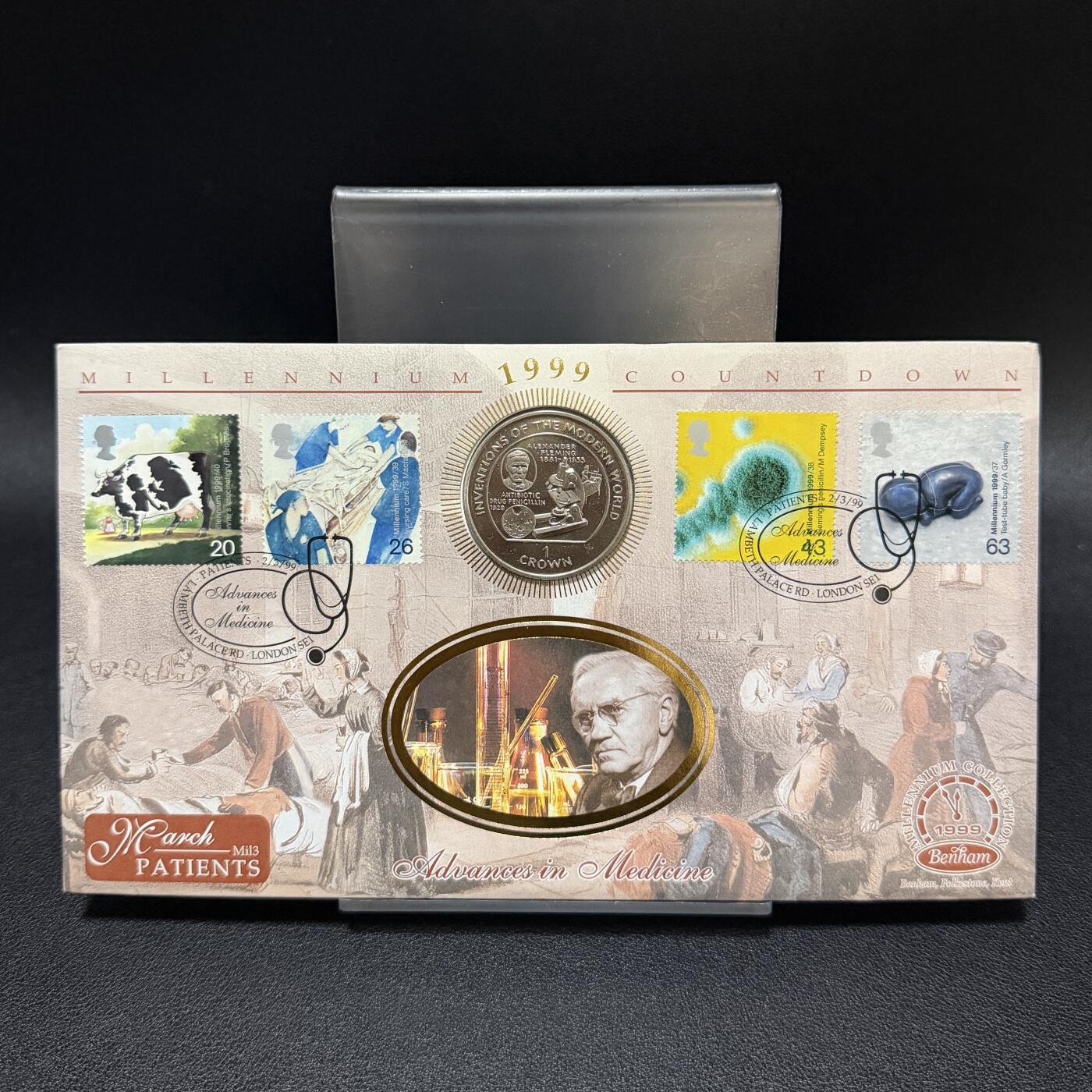 ＜星葵🌻钱币社＞第72期·东奔西走的硬币·3月31日发货 〈邮币封〉马恩岛1995年世界发明·青霉素1克朗纪念币