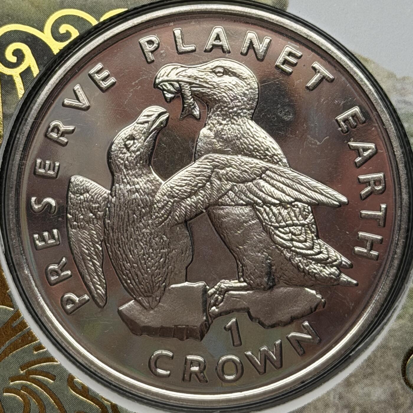 ＜星葵🌻钱币社＞第72期·东奔西走的硬币·3月31日发货 〈邮币封〉马恩岛1996年保护地球·刀嘴海雀1克朗纪念币