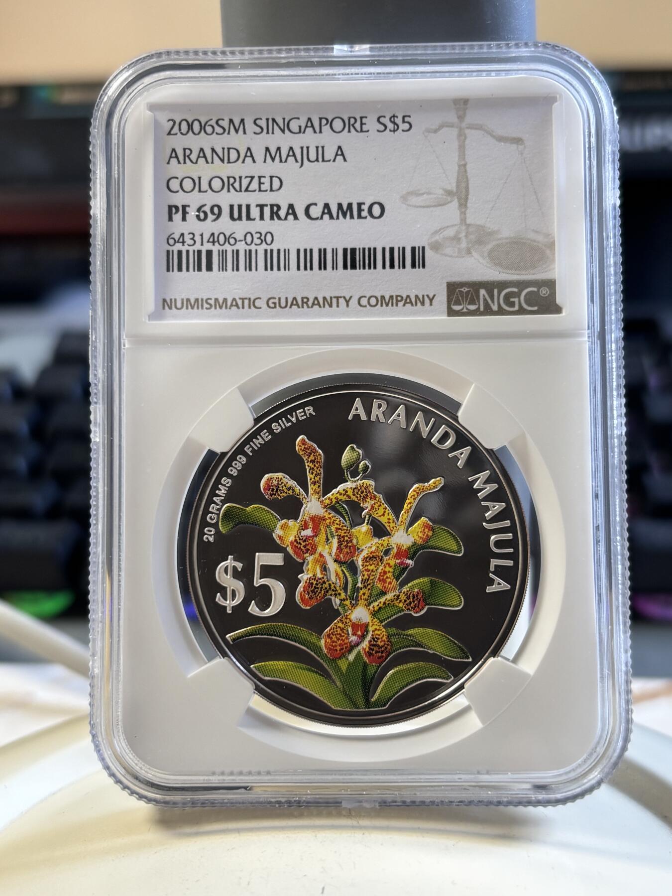 第194期拍卖 新加坡2006年花卉系列彩色1盎司纪念银币2枚套NGC-PF69,999银，1盎司*2