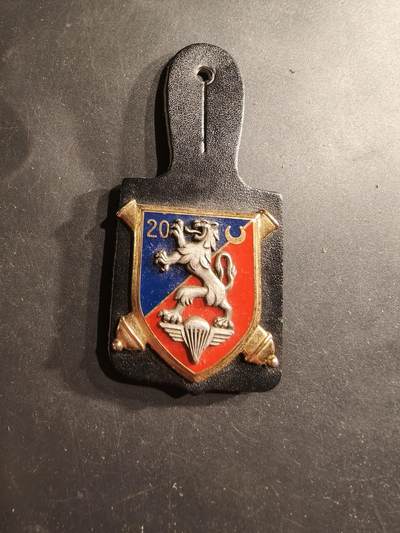 老王徽章第190期 - 法国陆军第20伞降炮兵团证章       该团前身为第20炮兵团，后演变为轻型伞兵炮兵团（RALP），并曾作为第20伞兵炮兵群（20e GAP）存在。该部队曾隶属于法国第11伞兵师（11e DP），参与过包括阿尔及利亚战争在内的多项行动。目前第20伞兵炮兵团已经解散，其职能和传统在一定程度上由现役的第35伞兵炮兵团