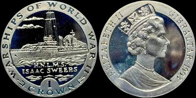 ＜星葵🌻钱币社＞第72期·东奔西走的硬币·3月31日发货 - 直布罗陀1993年二战战舰·艾萨克·斯维斯1克朗纪念币