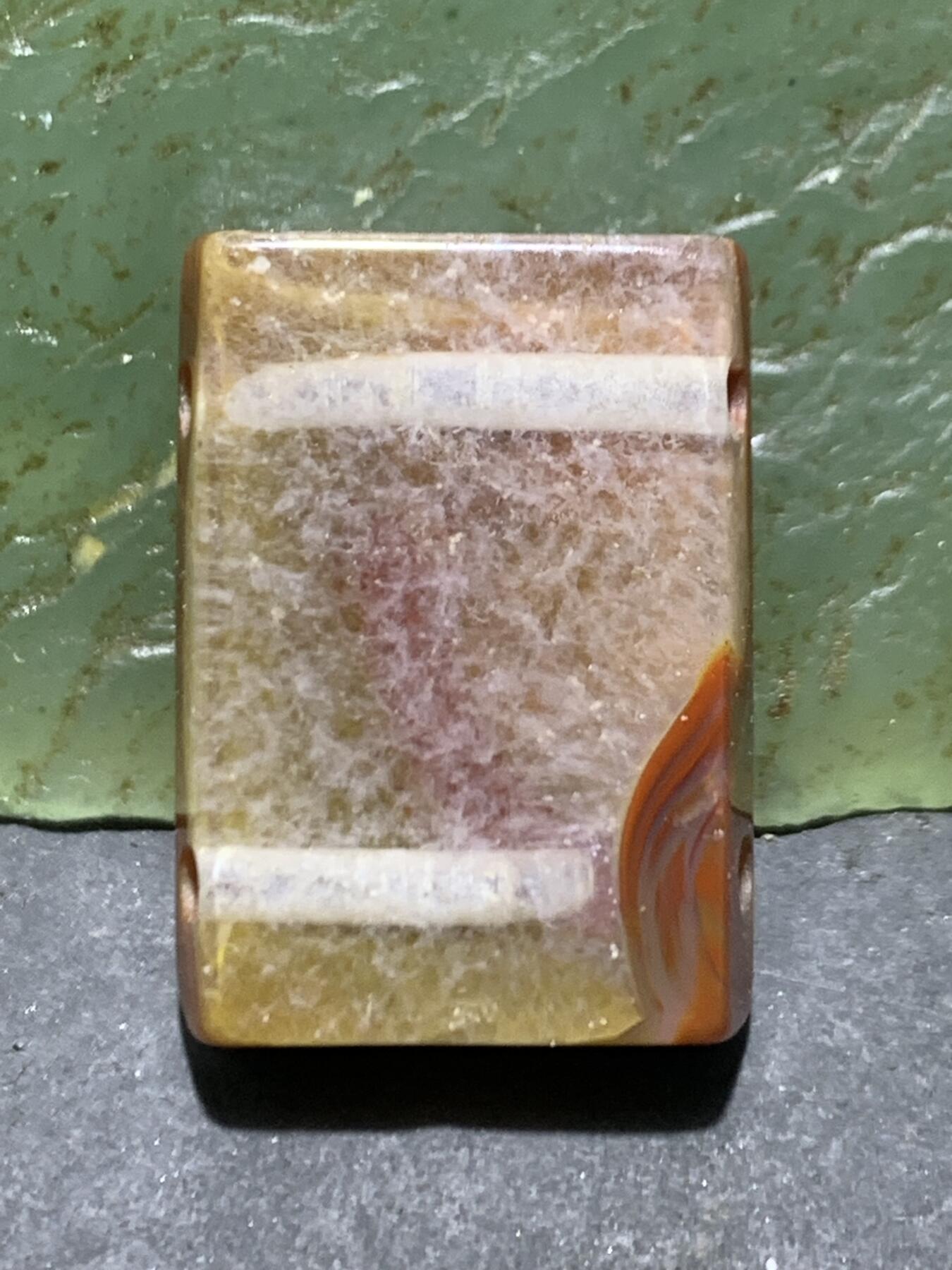 精美高玉化冰飘冻料战国红玛瑙双孔板珠一个！