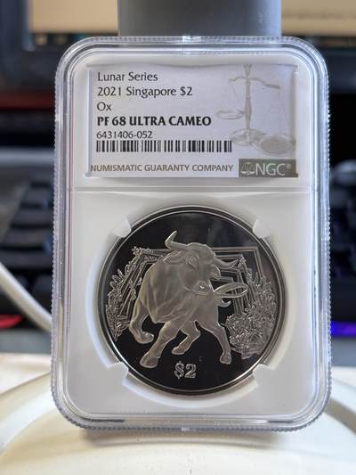 第194期拍卖 - 新加坡2021年十二生肖牛年铜镍纪念币NGC-PF68带盒证书