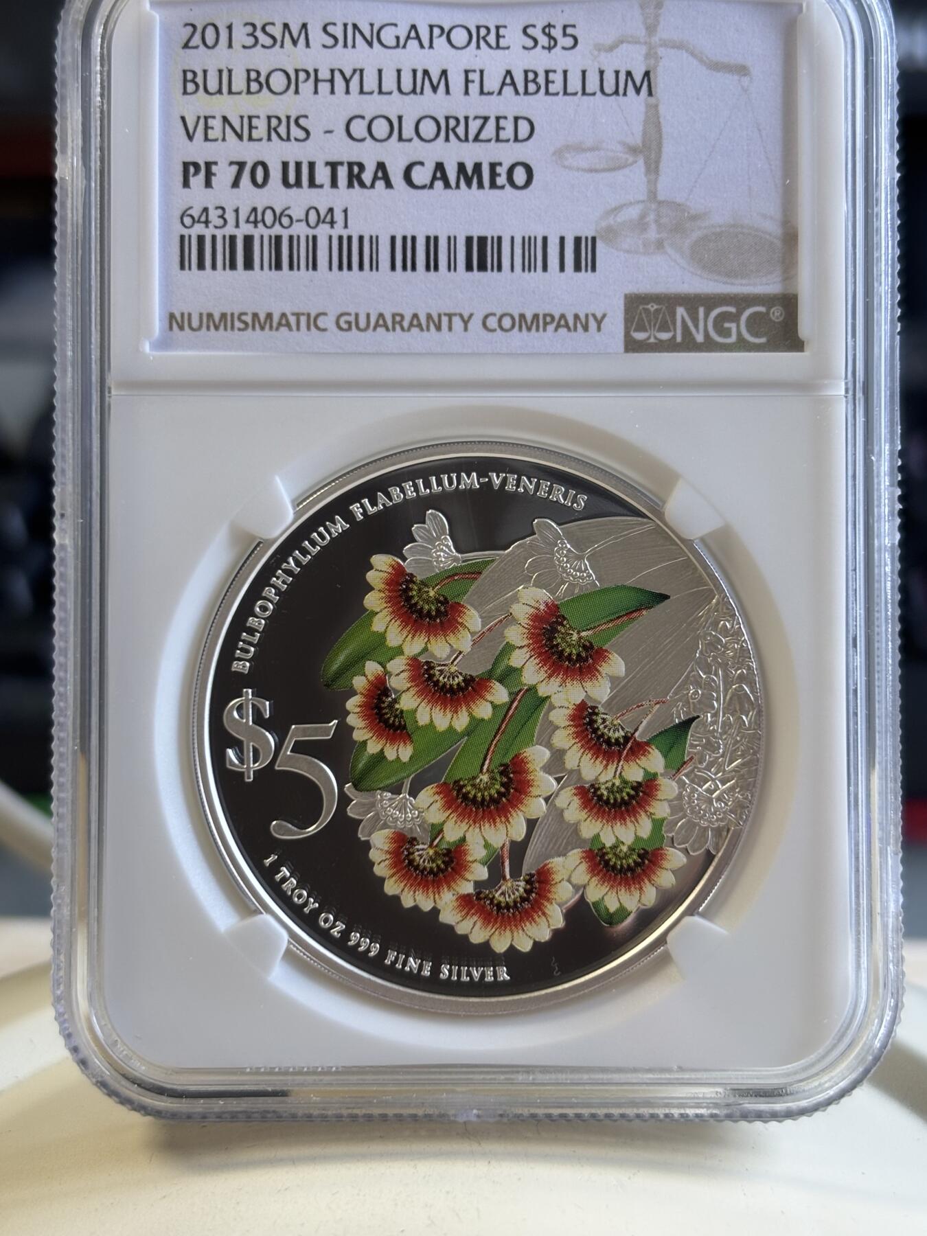 第194期拍卖 新加坡2013年花卉系列彩色1盎司纪念银币2枚套NGC-PF70,999银，1盎司*2