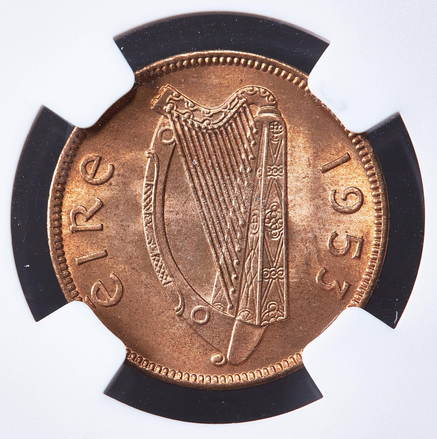 【俄甄集藏】2026年(050)04-01星期三 晚 19:30 全场包邮 爱尔兰1953年丘鹬1/4便士铜币，NGC MS65RB，原铜色，转光品相