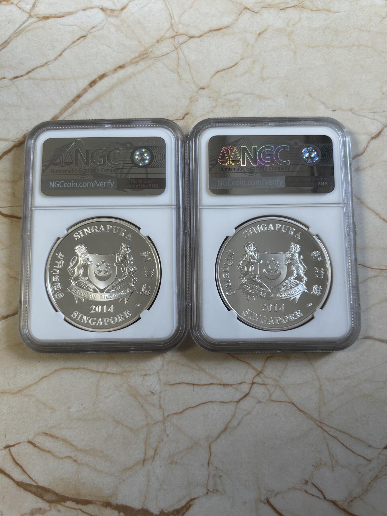 第194期拍卖 新加坡2014年花卉系列彩色1盎司纪念银币2枚套NGC-PF70,999银，1盎司*2
