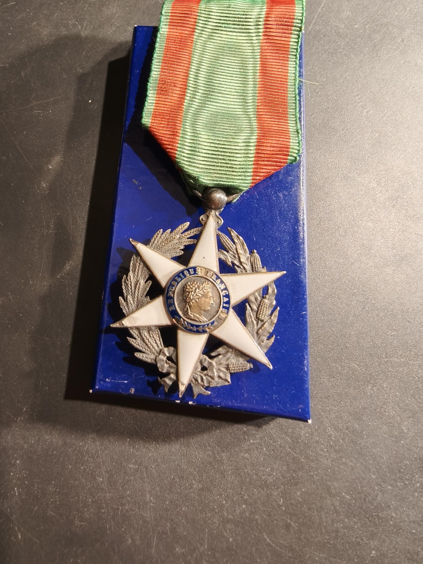 老王徽章第190期 法国骑士级农业功绩勋章    带硬纸盒    银质珐琅     野猪头银标     20g 