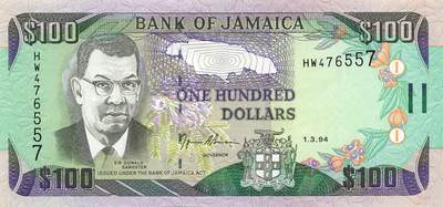 小福收藏拍卖第203期 裸钞场 本期有多张豹子号靓号 仅发行1000枚亚克力砖封蒙古20000图格里克帝国800周年纪念钞 瑞士200法郎 百慕大样钞洋葱冠全套 巴林首版大全套 卡塔尔四张套 越南 保加利亚 马其顿等多国精美纸币 - 牙买加 1994年 100元 该版首发年 unc