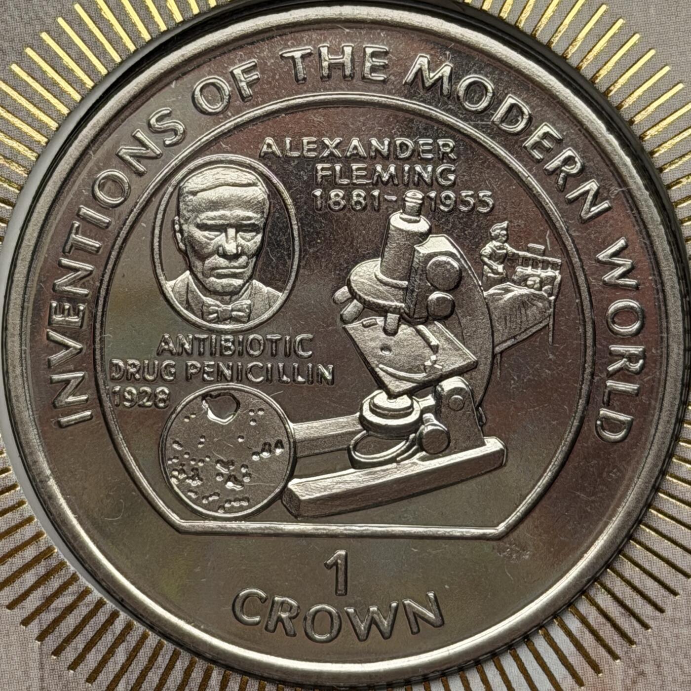 ＜星葵🌻钱币社＞第72期·东奔西走的硬币·3月31日发货 〈邮币封〉马恩岛1995年世界发明·青霉素1克朗纪念币