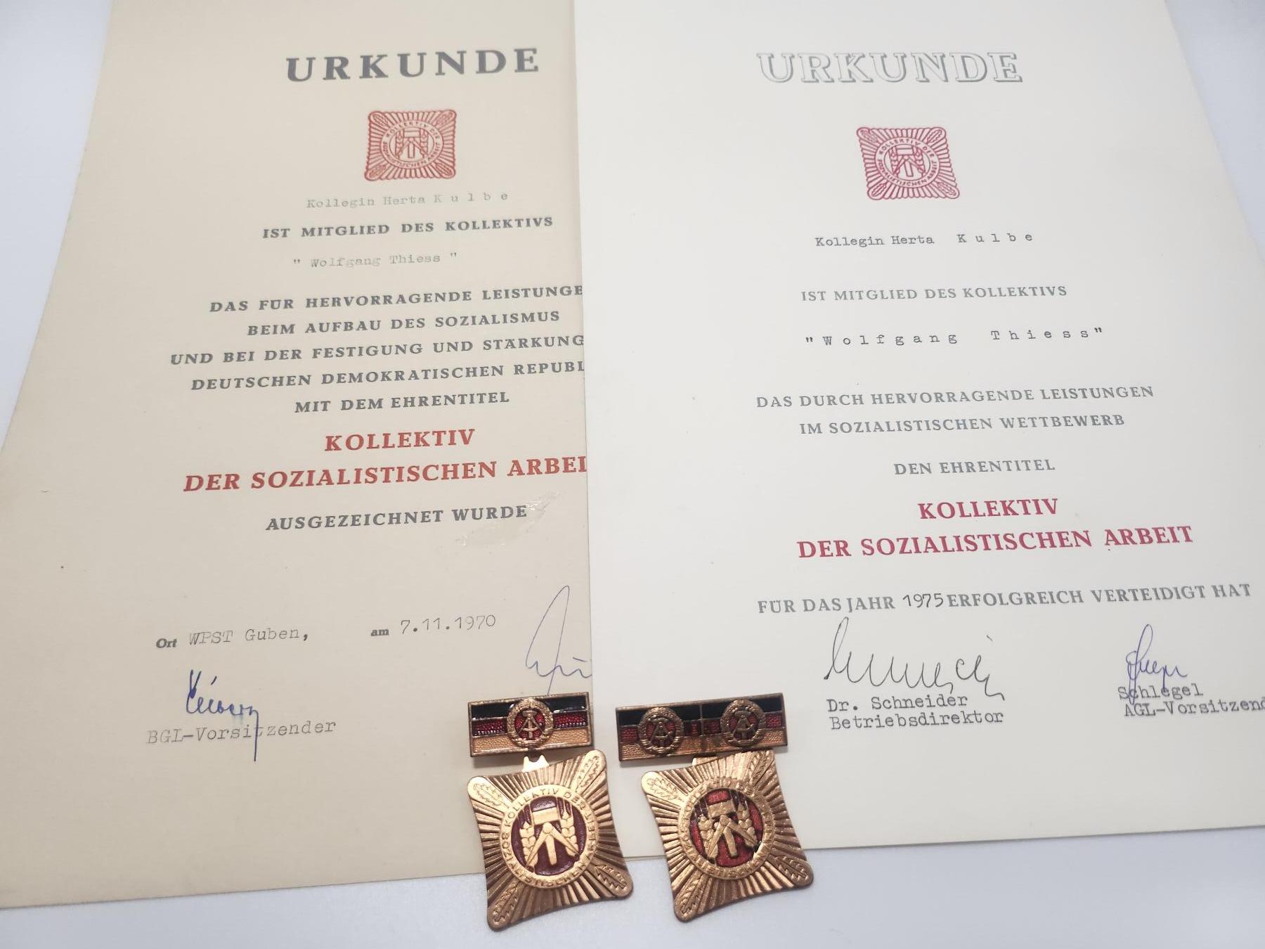 南水社第4次拍卖  民主德国社会主义劳动集体奖章证书女性得主二次获得