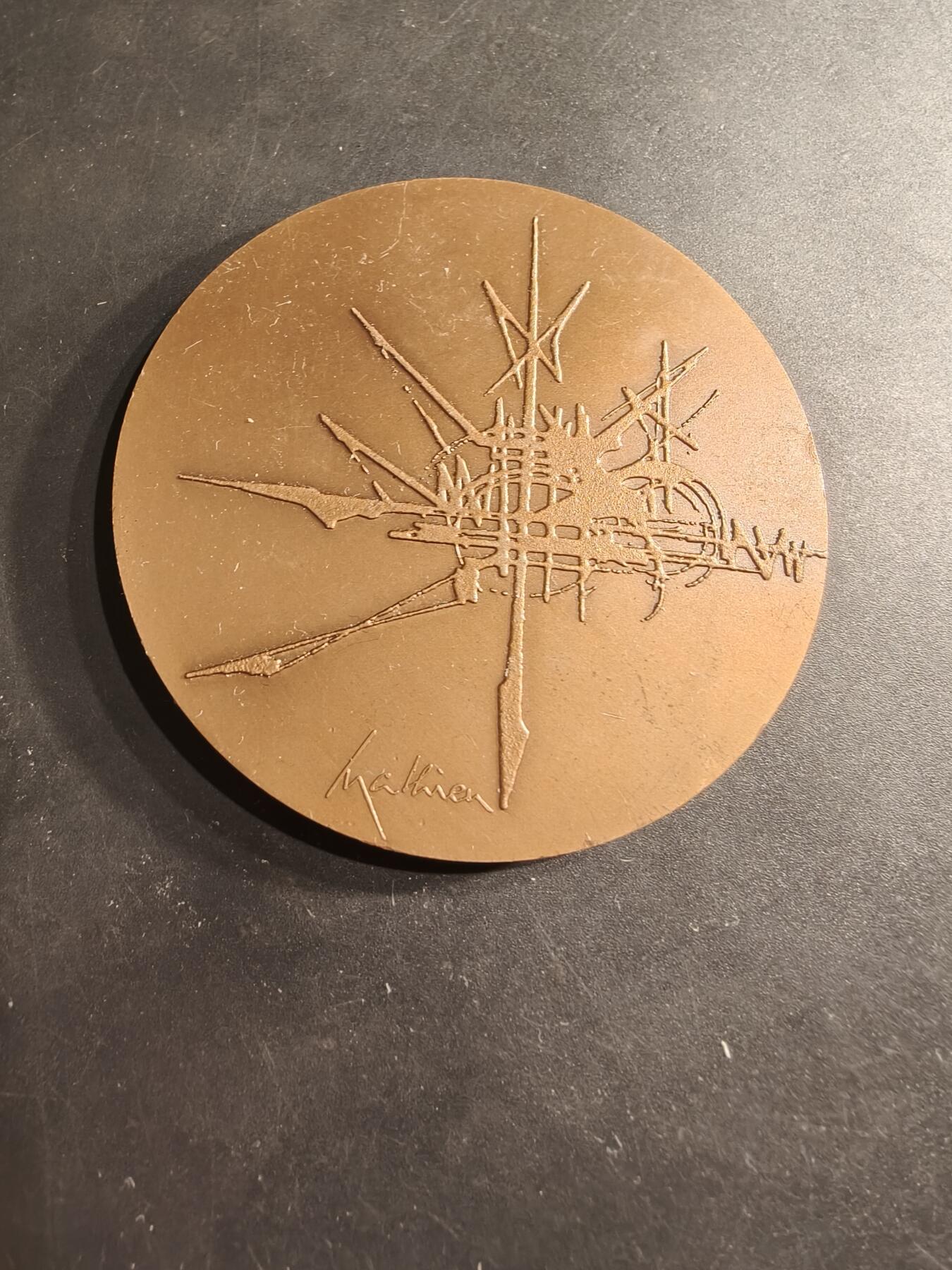 老王徽章第190期 法国北方信贷银行大铜章     乔治马修作品    抽象主义风格    直径68mm      重量128.3g