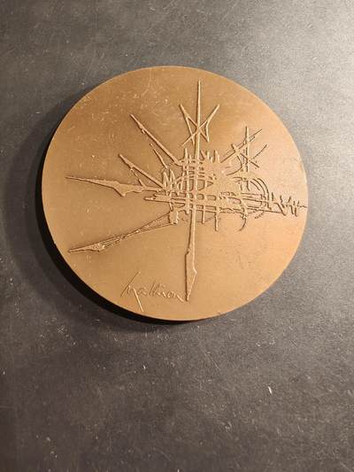 老王徽章第190期 - 法国北方信贷银行大铜章     乔治马修作品    抽象主义风格    直径68mm      重量128.3g