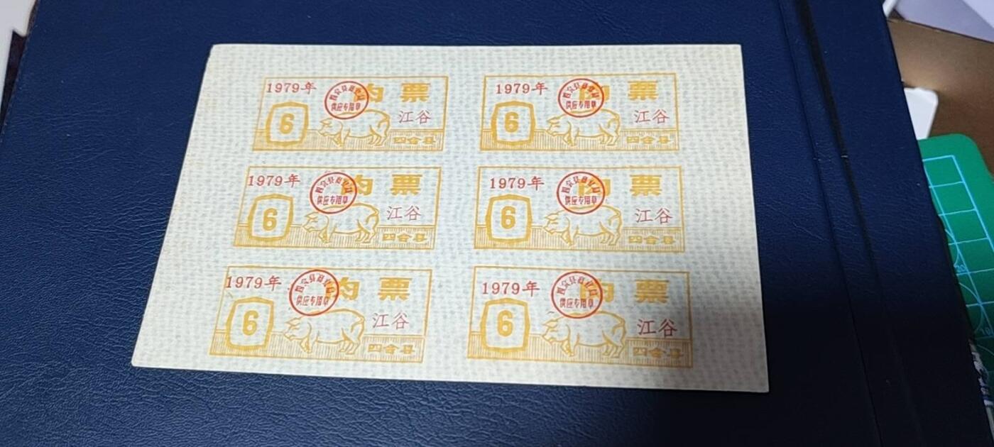 票证拍场，都是整版或者联票 四会县肉票，1979年，6联