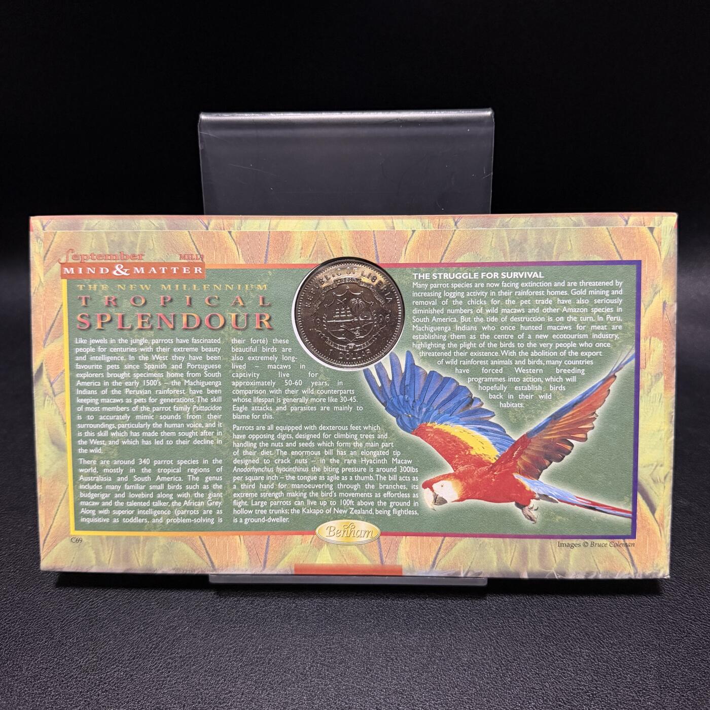 ＜星葵🌻钱币社＞第72期·东奔西走的硬币·3月31日发货 〈邮币封〉利比里亚1996年保护地球·灰鹦鹉1元克朗型纪念币