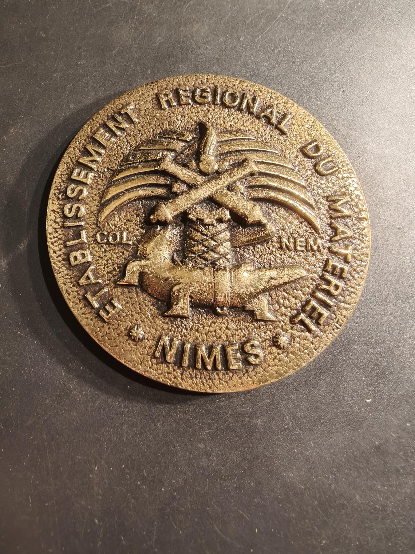 老王徽章第190期 法国尼姆地区后勤维修处纪念章     直径80mm     重量173.6g