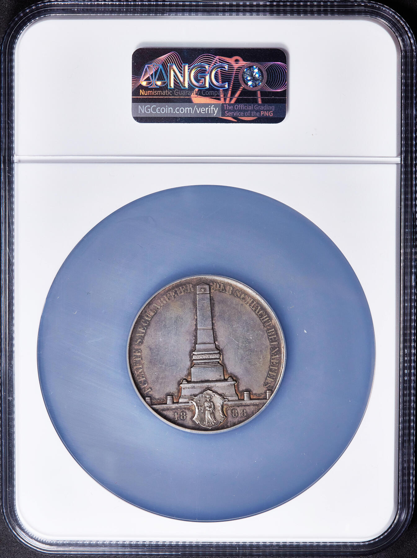 【俄甄集藏】2026年(050)04-01星期三 晚 19:30 全场包邮 瑞士1888年纪念反抗奥地利格拉鲁斯战役500周年大银章，NGC UNCD，直径：46mm，原味老包浆，雕刻家夏尔·比勒作品，名誉品种