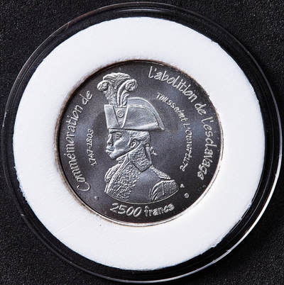 【俄甄集藏】2026年(050)04-01星期三 晚 19:30 全场包邮 - 塞内加尔2007年杜桑·卢维杜尔头像纪念废除黑奴200周年2500法郎银质样币，重7.8克，999银，发行量850枚
