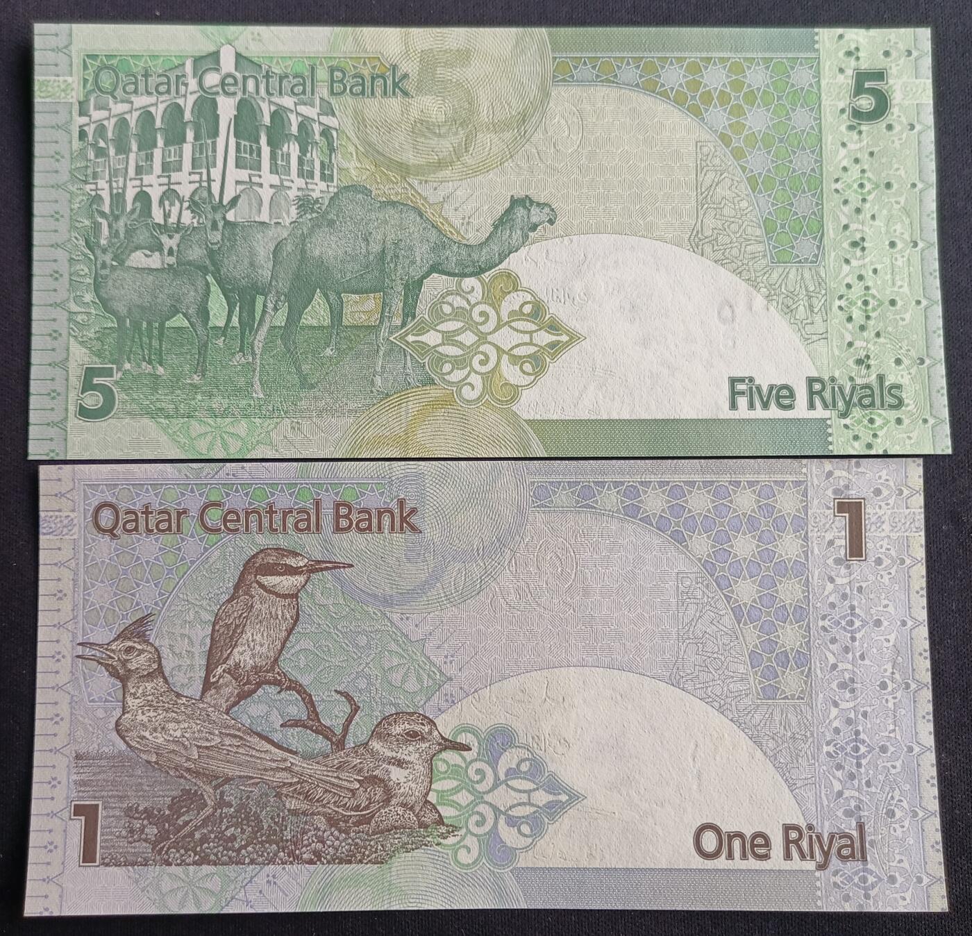 【游宝包邮场】马年第16期 好品组钞场 周六截拍 卡塔尔-5里亚尔/1里亚尔【2017年 全新UNC】