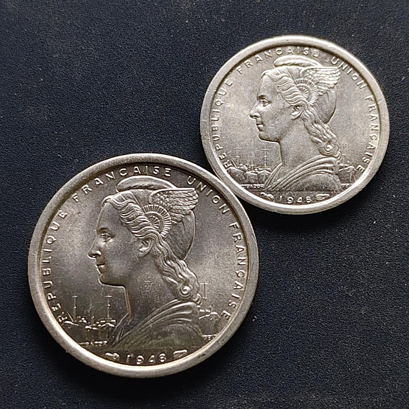 【全场包邮】纯粹捡漏拍518场 法属圣皮埃尔和密克罗尼西亚1948年2枚套币 BU品相