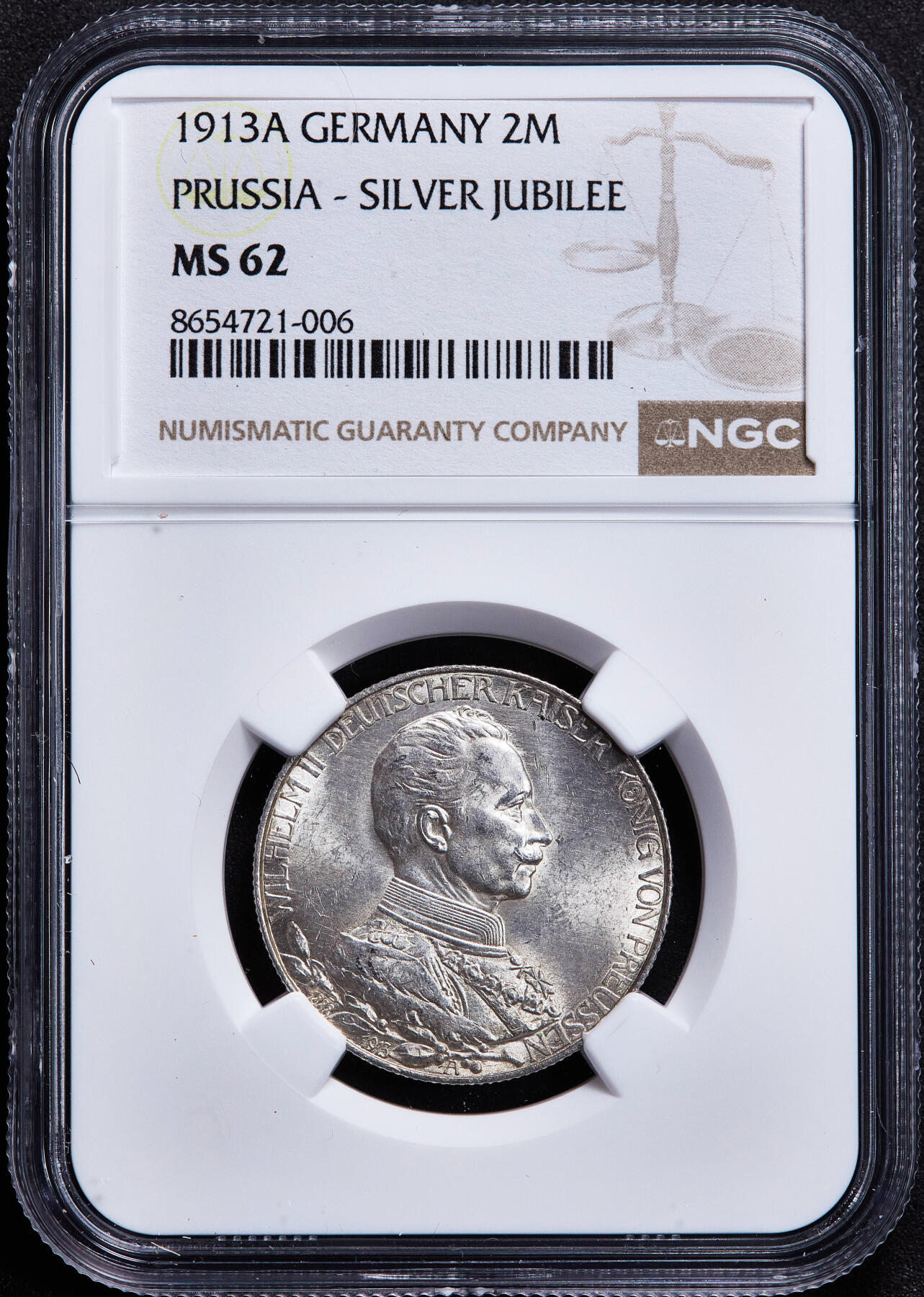 【俄甄集藏】2026年(050)04-01星期三 晚 19:30 全场包邮 德国普鲁士1913年A版威廉二世军装2马克银币，NGC MS62，原味状态，转光品相