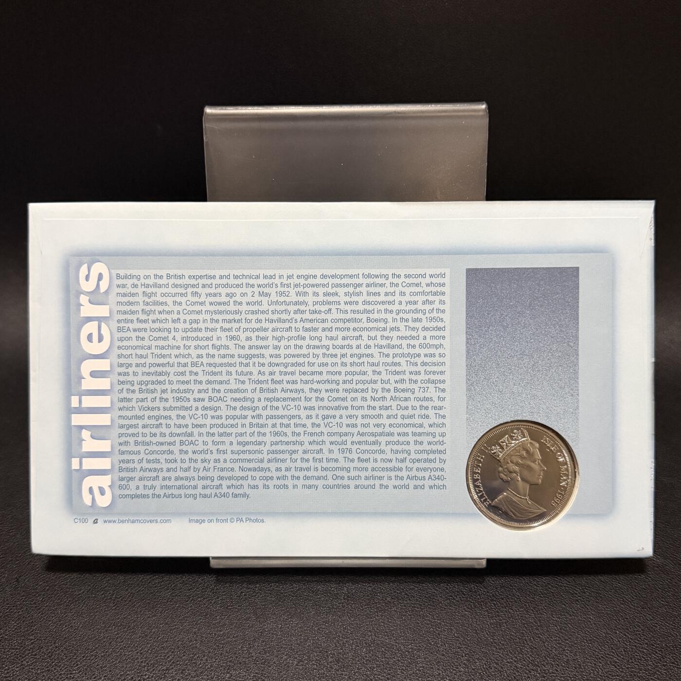 ＜星葵🌻钱币社＞第72期·东奔西走的硬币·3月31日发货 〈邮币封〉马恩岛1995年飞行中的人·波音747喷气式飞机1克朗纪念币