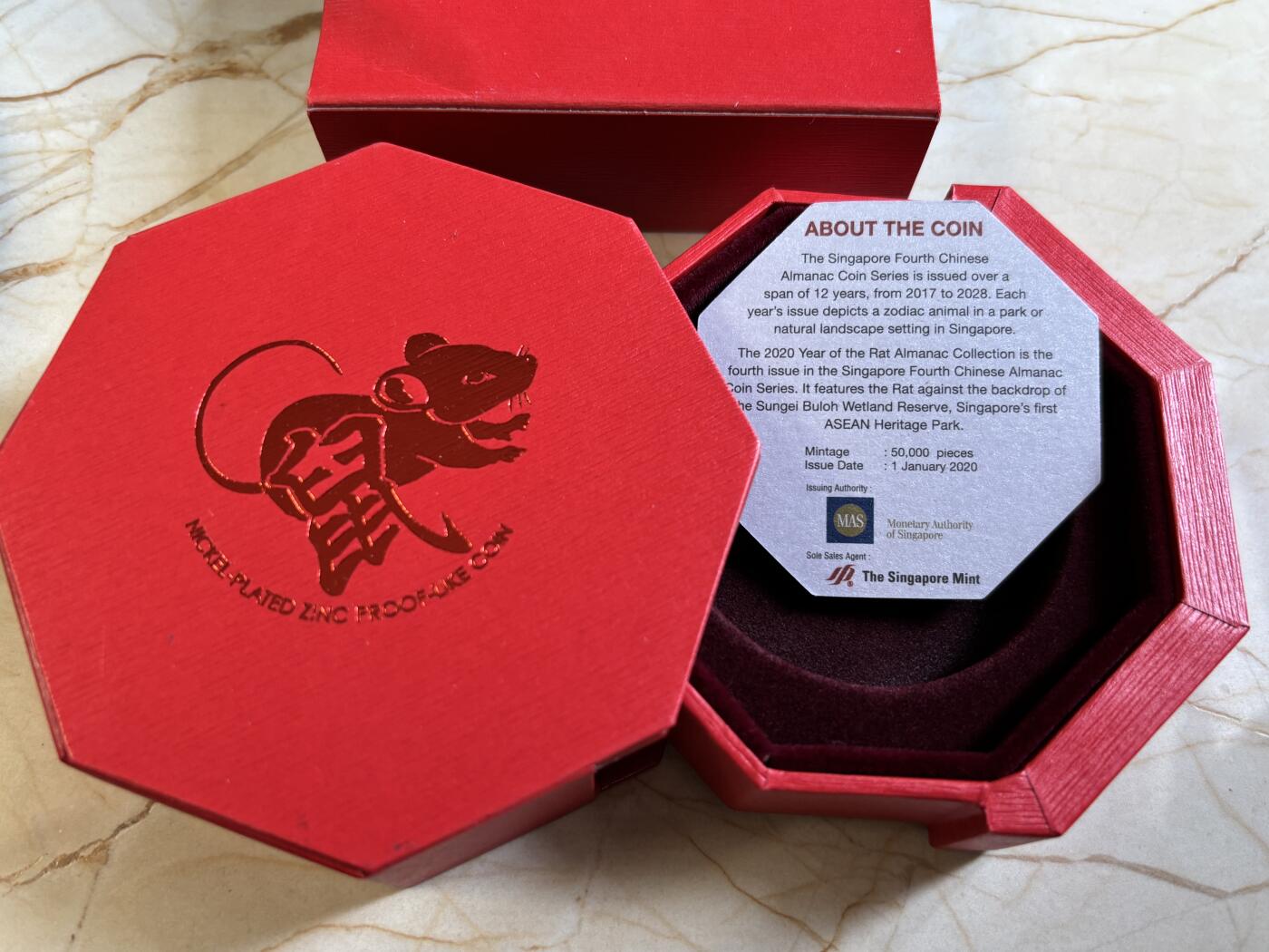 第194期拍卖 新加坡2020年十二生肖鼠年铜镍纪念币NGC-PF68带盒证书