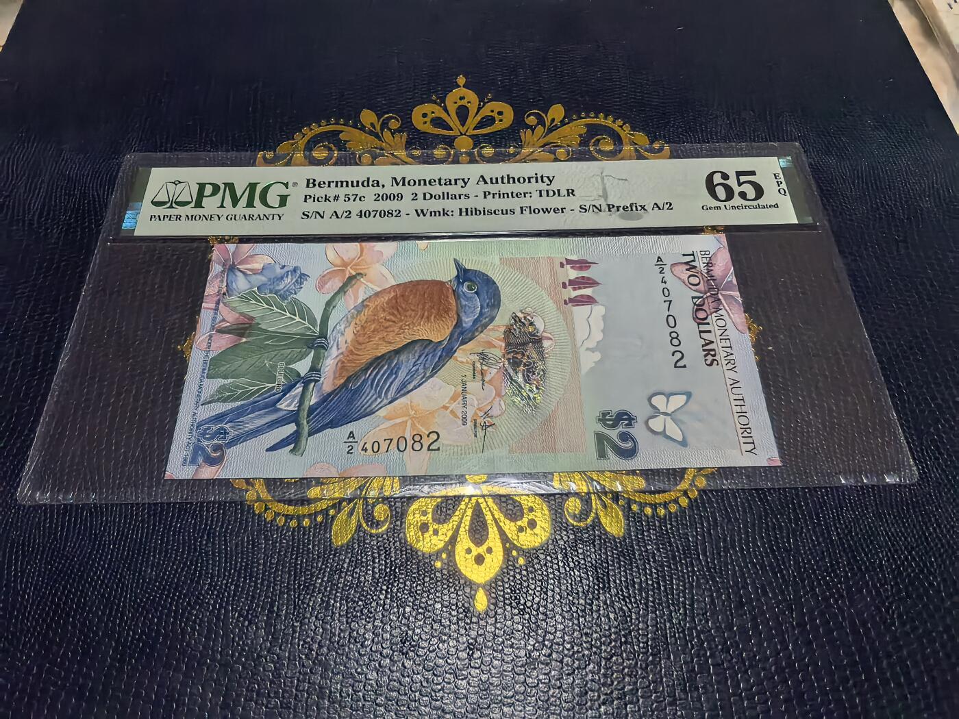 长老汇马年精选第十四场拍卖 获奖钞！2009百慕大蓝鸟2元纸钞，PMG 65，首发洋葱冠