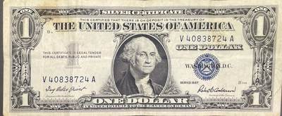 回流0328 - 美国1957年版1美元银券（Silver Certificate），是美国银券体系后期的经典品种，仍保留“见票即付白银”的兑付承诺