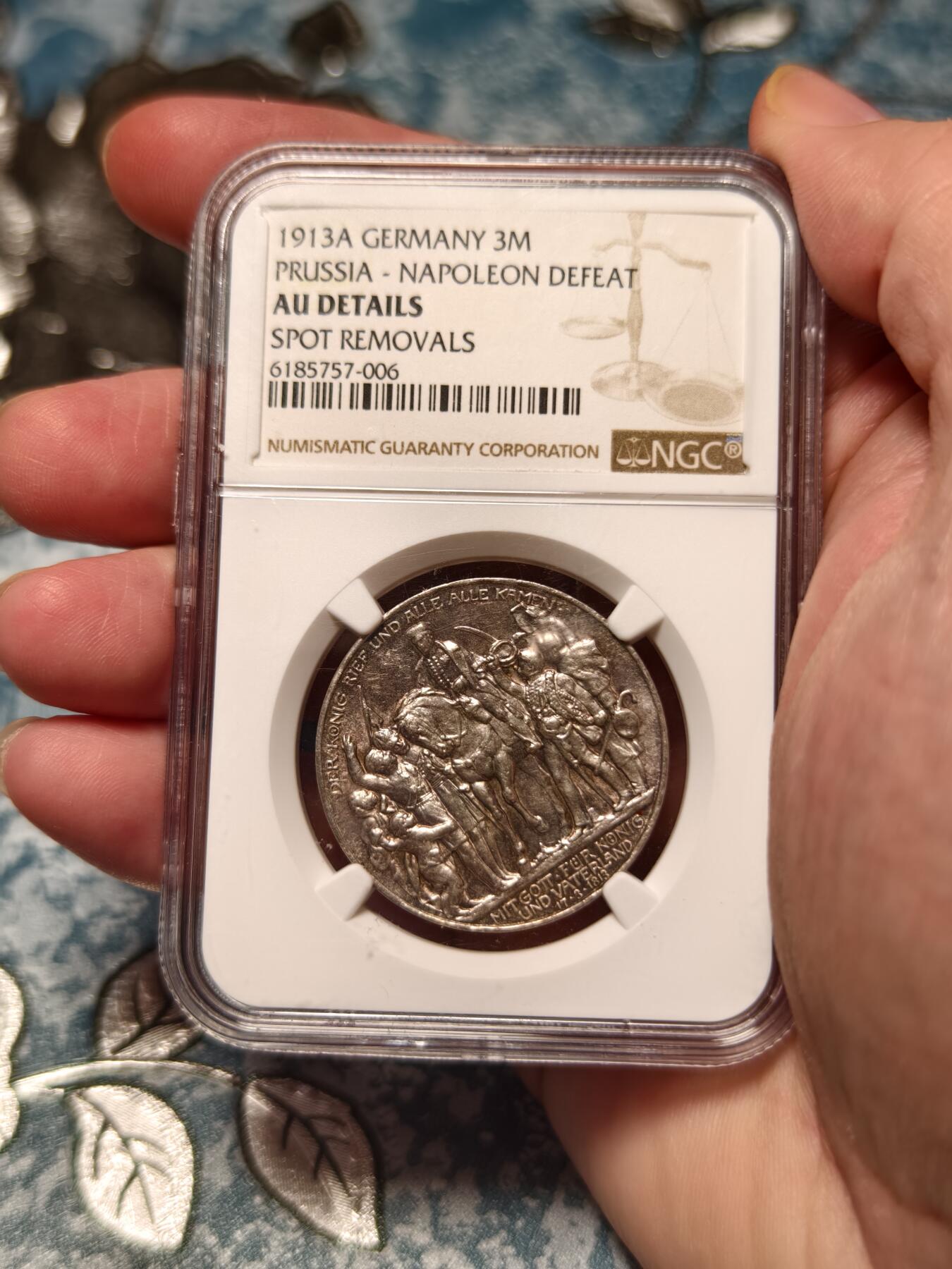 抚柳草堂-第二十期章牌钱币  奖章勋章免佣最后一期 满百包邮 放漏专场 1913德国拿破仑战争胜利百年3马克银币 重16.7g ngc aud好品好状态