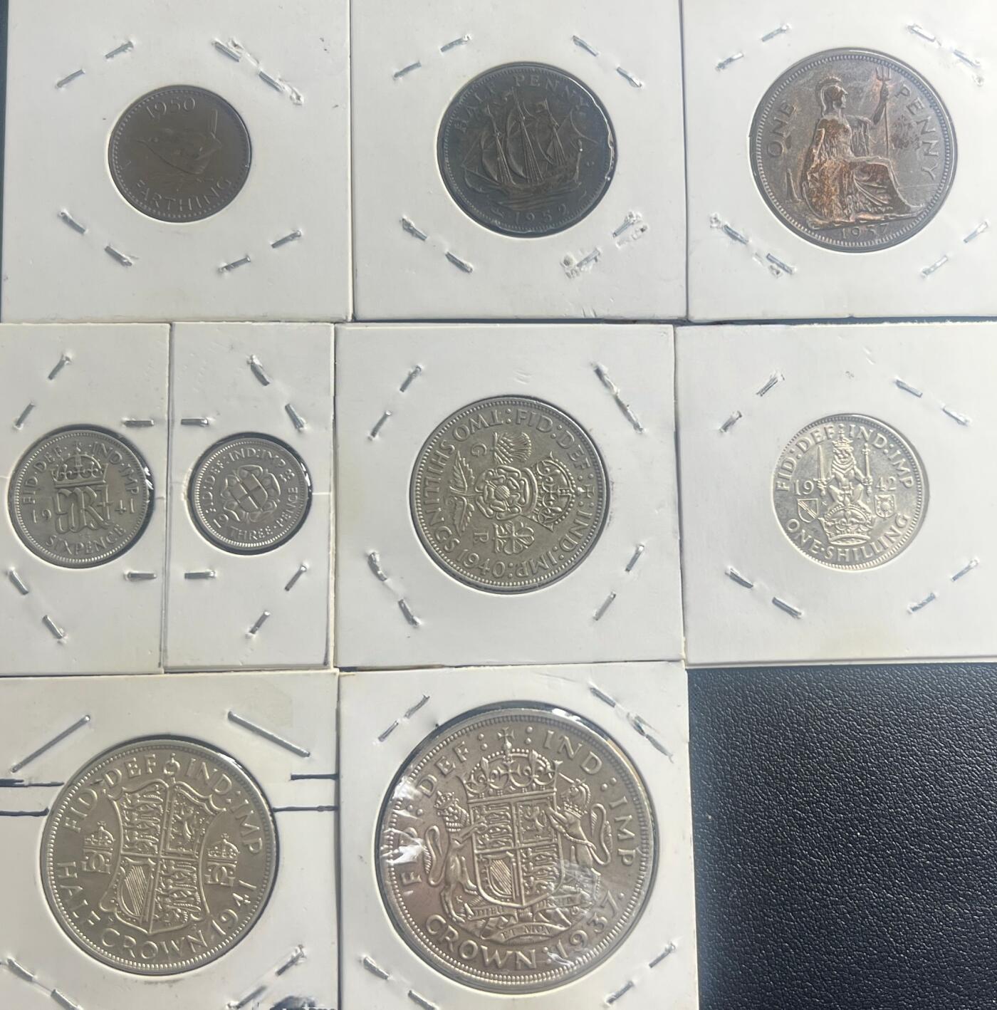英国乔治六世 9 枚大套币 含 1940s 50% 银币（克朗 / 半克朗 / 先令） 近代古钱币
