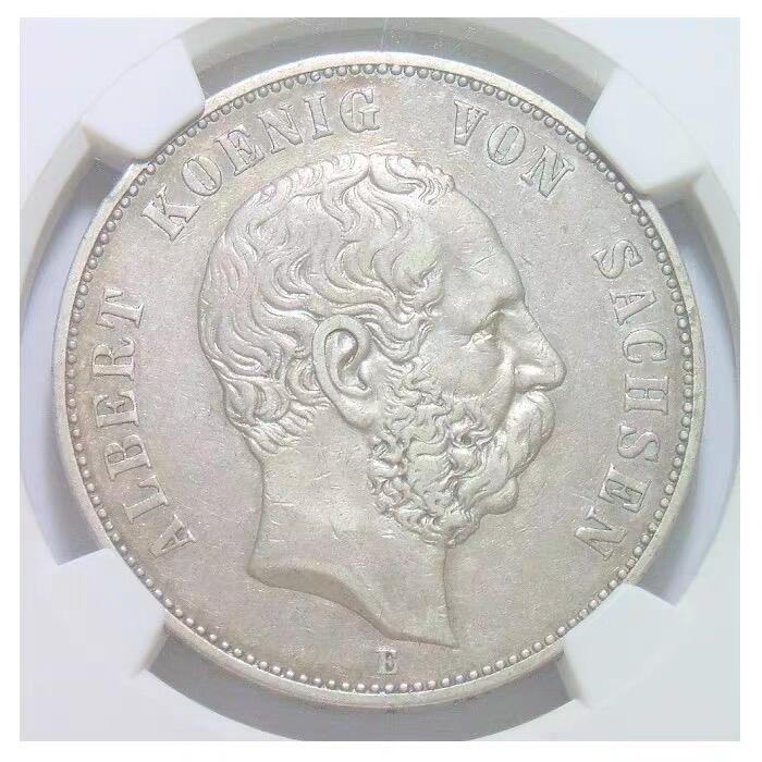 【银】NGC XF 德国萨克森1875年 阿尔伯特短翅5马克大银币 爽品