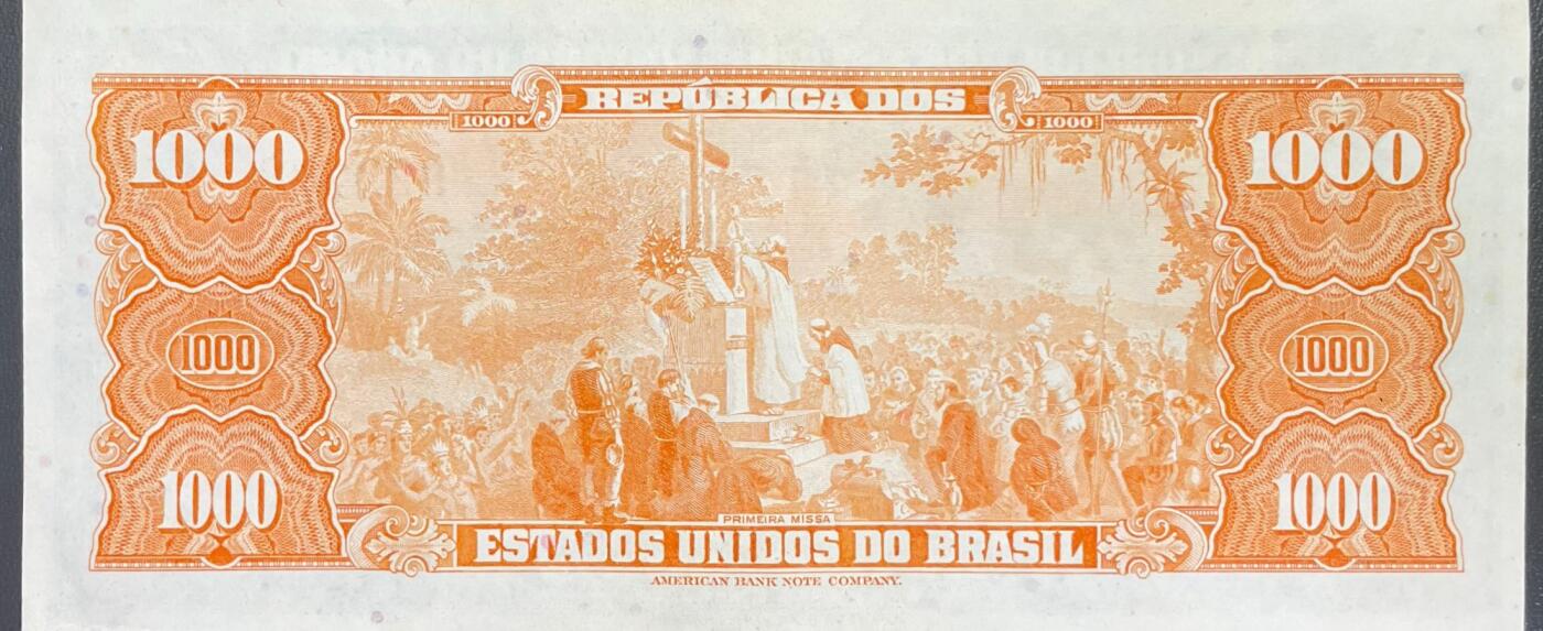 回流0328 95成新巴西40年代1000加盖改值1克鲁塞罗