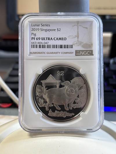 第194期拍卖 - 新加坡2019年十二生肖猪年铜镍纪念币NGC-PF69带盒证书